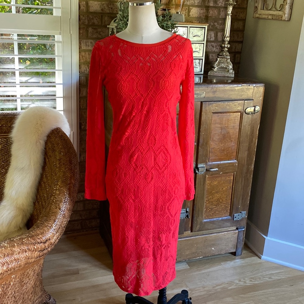 FUZZI NORDSTROM LUXURY GERANIUM LACE OVERLAY DRESS XL NEW